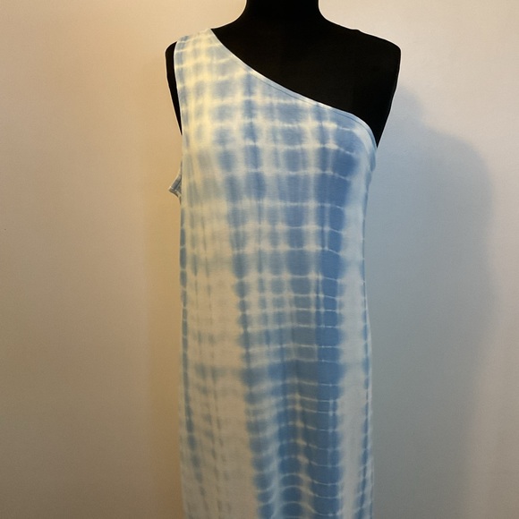 ❤️🔥 NWT Time & Tru Blue/White Tie Dye Print One Shoulder Midi Dress Size XXL/20 - Picture 5 of 11